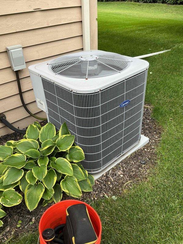 Completed comprehensive BFMA tune-up service on 16+ year old residential air conditioning system during morning appointment window. Performed standard maintenance protocol including inspection of outdoor condensing unit, electrical connections, and refrigerant system components. All equipment tested and verified operational with tools and recovery equipment staged on-site for thorough system evaluation.