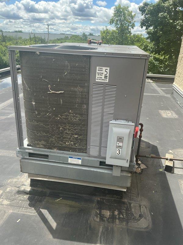 Completed comprehensive BFMA preventive maintenance tune-up on three rooftop units, all approximately 5 years old. Performed full system inspection, cleaned condenser coils, checked refrigerant levels and pressures, tested electrical connections and capacitors, verified thermostat operation, and lubricated all moving components per manufacturer specifications. Replaced air filters on all three units to ensure optimal airflow and system efficiency. All equipment operating within normal parameters upon completion.