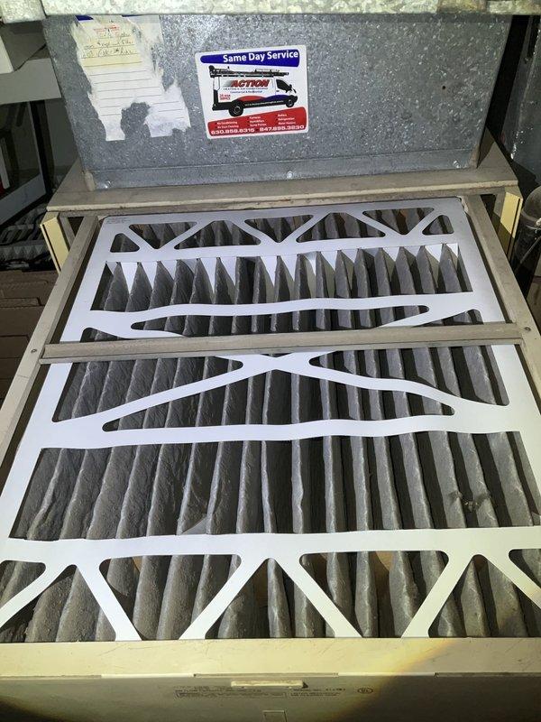 Completed comprehensive BFMA tune-up service on 12+ year old Armstrong air conditioning system. Performed standard maintenance procedures including inspection of outdoor condenser unit, verification of refrigerant levels, electrical component testing, and condenser coil cleaning. Inspected and documented condition of dual pleated air filters showing dust accumulation; filters appear serviceable but approaching replacement interval. Verified proper condensate drain line operation, checked fan motor operation, and ensured all safety controls functioning correctly. System operating within normal parameters upon completion of tune-up service.