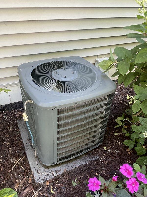 Completed comprehensive BFMA tune-up service on a 3-year-old outdoor condensing unit. Upon arrival, noted significant accumulation of environmental debris, algae, and grime on exterior panels and coil surfaces. Performed thorough cleaning of condenser coils, removed organic growth and buildup from housing, cleared surrounding area of leaves and debris, inspected fan assembly and electrical connections, verified proper refrigerant levels, tested system operation, and confirmed unit is functioning within manufacturer specifications.