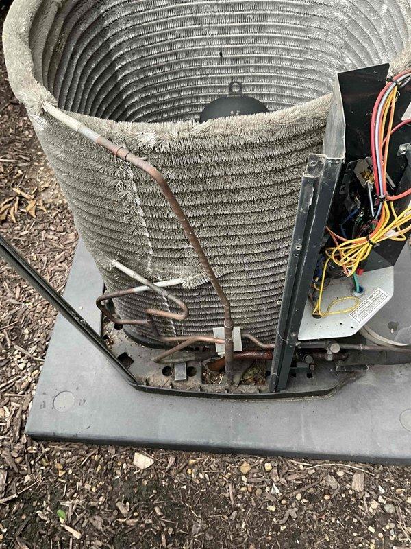 Completed comprehensive BFMA tune-up service on residential HVAC system including outdoor condenser unit and indoor furnace. Performed thorough inspection of 5+ year old equipment, cleaned condenser coil which showed significant accumulation of dust, dirt, and debris on fins, verified refrigerant line connections and electrical components, checked furnace operation and confirmed proper air filter size (16x25x4), inspected ductwork connections, and tested overall system performance to ensure optimal efficiency and reliability for the cooling season.