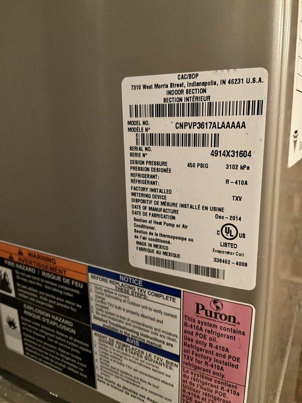 Completed comprehensive BFMA tune-up and air conditioning maintenance service on a 10-year-old HVAC system, model CNPVP3617ALAAAAA utilizing R-410A refrigerant. Performed full system inspection, verified equipment specifications and serial number documentation, checked refrigerant levels and operating pressures, inspected heat exchanger components, and evaluated overall system performance to ensure optimal efficiency and proper operation.