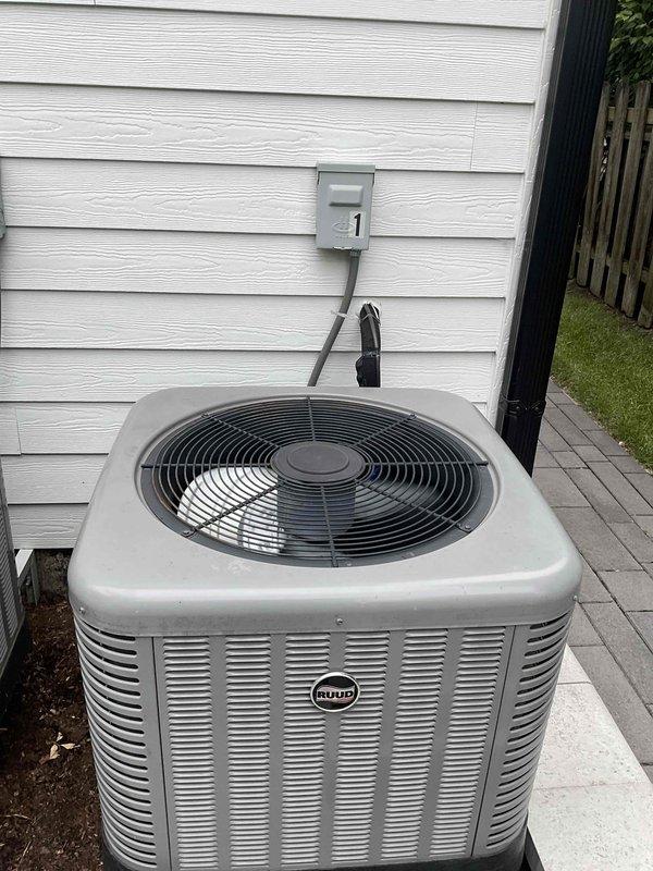 Completed comprehensive BFMA tune-up service on two Ruud air conditioning systems, both approximately 6 years old, installed on exterior concrete pads with proper electrical disconnects. Performed full system inspection, cleaned condenser coils, checked refrigerant levels, tested electrical connections, verified proper fan operation, and ensured optimal airflow through both units. Additionally completed dryer vent cleaning service as part of the maintenance package, removing lint buildup and verifying proper exhaust ventilation to reduce fire hazard and improve dryer efficiency.