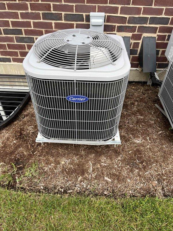 Completed comprehensive BFMA preventive maintenance tune-up on two Carrier air conditioning systems, both over three years old. Performed full system inspection including visual examination of outdoor condenser units, verified proper operation of all components, checked refrigerant levels, inspected electrical connections, cleaned condenser coils, and tested system performance. Both units found to be in good operating condition with no immediate repairs needed; all systems operating within manufacturer specifications.