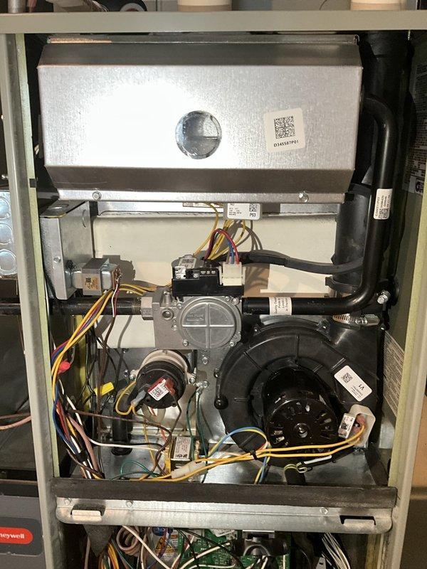 Responded to service call regarding broken glass near pilot light assembly. Performed comprehensive system inspection of gas furnace and air handler unit. Removed access panel and thoroughly examined all internal components including gas valve assembly, blower motor, electrical connections, pressure switches, and control boards. Verified all wiring connections were secure with no signs of damage. Inspected burner compartment and pilot assembly area for glass debris or foreign material. Found no issues with gas valve operation, ignition components, or safety controls. Confirmed proper ventilation and combustion air pathways. All electrical components, including blower motor and circuit boards, operating within normal parameters. No trouble found with system operation or safety concerns identified.
