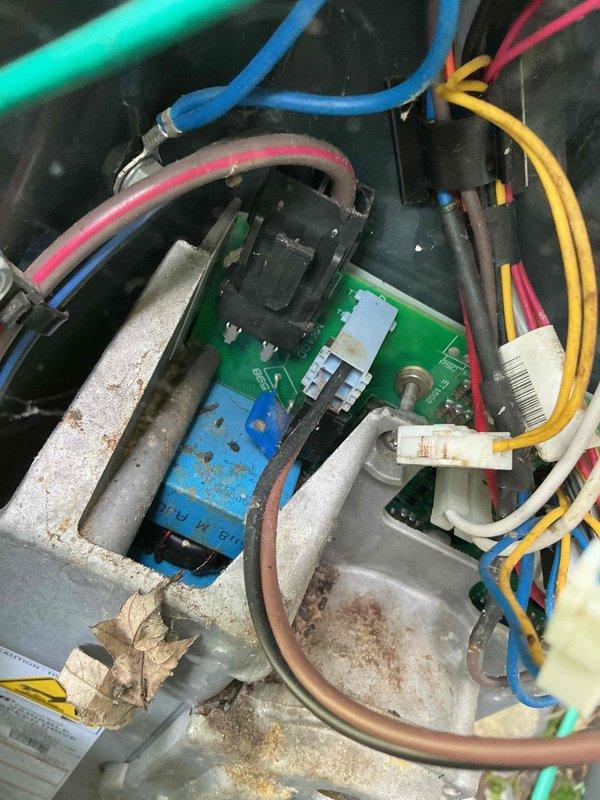 Completed comprehensive BFMA tune-up on 7+ year old HVAC system including full inspection of furnace and air conditioning components. Inspected control board, electrical connections, and wiring harness; noted age-related corrosion on copper refrigerant lines and minor rust on interior housing panels with debris accumulation in lower compartment. System operational with digital display and controls functioning properly; unit maintaining proper airflow through blower assembly.