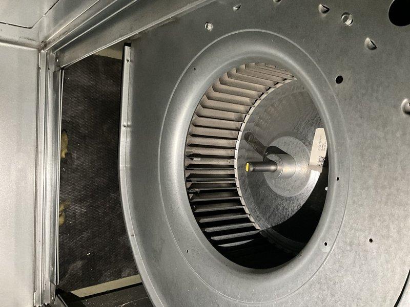 Completed comprehensive BFMA tune-up on 10-year-old HVAC system including full air conditioning maintenance and inspection. Accessed and inspected squirrel cage blower assembly, verifying proper operation of fan wheel and motor components with no obstructions or excessive wear noted. Examined evaporator coil with illuminated inspection, confirming clean fins and proper drainage from condensate pan. Replaced 16x25x5 air filter as part of semi-annual filter change service. All system components operating within normal parameters with no immediate repairs required.