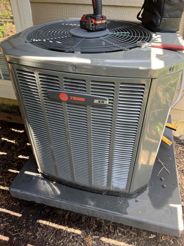 Completed comprehensive BFMA preventive maintenance tune-up on Trane XR outdoor condensing unit aged 6+ years. Performed full system inspection including electrical connections, refrigerant levels, condenser coil cleaning, and airflow verification. Inspected attic installation and insulation conditions to ensure proper system operation and efficiency.