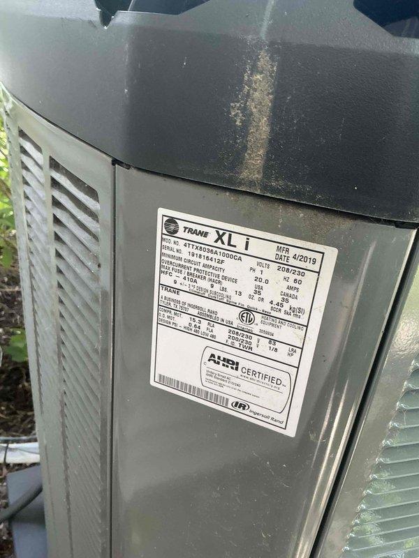 Completed comprehensive BFMA preventive maintenance tune-up on a Trane XL i model 4TTX6024A1000CA air conditioning system manufactured in April 2019. Performed full system inspection including electrical connections, refrigerant levels, condensate drain, air filter evaluation, thermostat calibration, and component testing to ensure optimal performance for the cooling season. Unit is operating within manufacturer specifications with no deficiencies noted at this time.