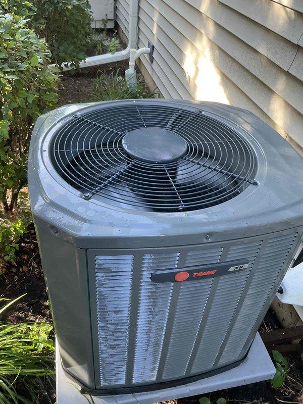 Completed comprehensive BFMA tune-up on 4-year-old Trane air conditioning system, including full system inspection, performance testing, and semi-annual filter replacement. Replaced heavily soiled pleated air filter with visible dust accumulation to restore proper airflow and system efficiency. Inspected outdoor condensing unit, verified proper operation of condenser fan, checked refrigerant levels, and confirmed all components functioning within manufacturer specifications.