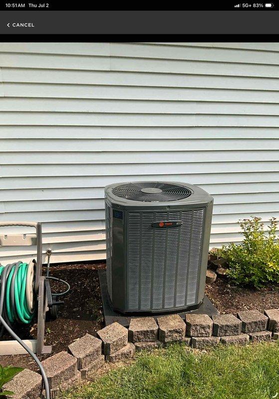 Completed comprehensive BFMA tune-up service on 6-year-old Trane air conditioning system. Performed full AC system inspection and maintenance including condenser coil cleaning, refrigerant level verification, electrical connection testing, and thermostat calibration check. Replaced air handler filter and inspected dehumidifier, confirming metal filter was in serviceable condition and did not require replacement per equipment specifications. Verified condenser unit operation with proper airflow through horizontal fins, confirmed compressor startup and cycling, and tested overall system performance. Unit operating within manufacturer specifications with no issues identified. All components functioning properly and system ready for continued seasonal operation.