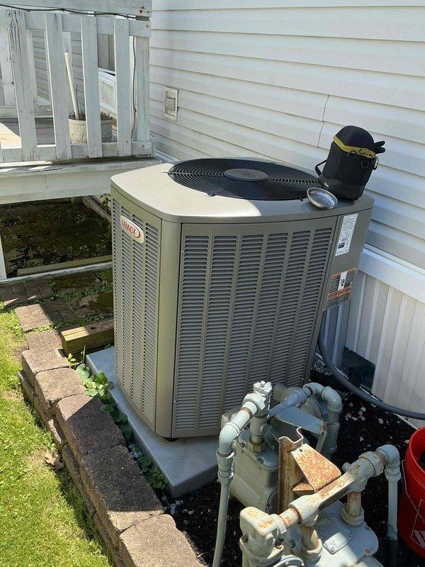 Completed comprehensive BFMA tune-up on 1-year-old Lennox air conditioning system. Performed full system inspection, cleaned condenser coils, checked refrigerant levels, tested electrical connections, and verified proper airflow. Noted heavily soiled air filter with significant dust and debris accumulation; filter requires replacement to restore optimal system performance and prevent reduced efficiency.