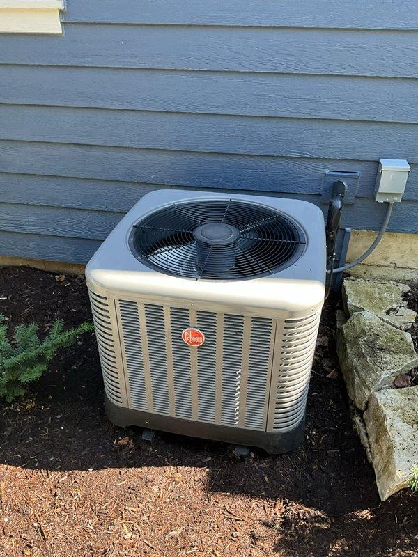 Completed comprehensive BFMA tune-up service on 3+ year old residential air conditioning system. Performed full system inspection including condenser unit evaluation, air filter assessment, and electrical component verification. Condenser unit found in good operating condition with clean coils and proper airflow through louvers; electrical disconnect box and conduit connections secure. Air filter inspected and found to be pleated design in acceptable condition within metal housing. System operating within normal parameters upon completion of tune-up maintenance procedures.