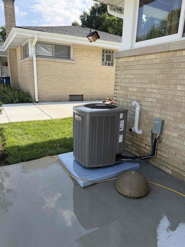 Completed comprehensive BFMA tune-up service on residential air conditioning system. Performed full system inspection of outdoor condensing unit, including visual assessment of cabinet condition, refrigerant line connections, and electrical disconnect. Checked compressor operation, verified proper fan motor function, and inspected condenser coil for debris accumulation. Measured system pressures and temperatures to ensure optimal refrigerant charge and system performance. Cleaned condenser coil surfaces and removed debris from unit exterior and surrounding area. Verified proper drainage, inspected electrical connections for tightness and signs of wear, and confirmed unit is operating within manufacturer specifications. System is functioning properly with no immediate service needs identified.