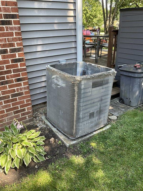 Completed comprehensive BFMA tune-up on 16+ year old residential air conditioning system. Performed standard maintenance protocol including inspection of outdoor condensing unit, which showed weathering consistent with age and outdoor exposure. Addressed significant debris accumulation in evaporator coil drain pan, clearing organic matter and buildup to restore proper drainage function and prevent potential water damage or system inefficiency. Verified electrical connections, inspected coil conditions, and ensured unit operational parameters met manufacturer specifications for continued reliable performance.
