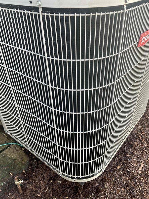 Completed comprehensive BFMA tune-up service on a 12-year-old outdoor air conditioning condenser unit. Performed full system inspection, cleaned condenser coils and fins to remove accumulated dust and debris, verified proper operation of all components, and documented equipment condition with photographic records. Unit is operating within normal parameters and ready for continued service.
