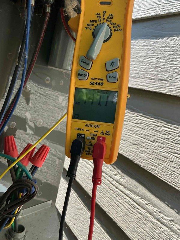 Responded to no cooling call with report of loud noise from outdoor unit. Upon arrival, performed electrical diagnostics on AC system using digital multimeter to measure voltage and amperage at compressor and contactor. Testing revealed abnormal readings of 166V and 42 amps, indicating potential compressor failure or electrical fault. Unit was left in off position to prevent further damage pending customer approval for necessary repairs.