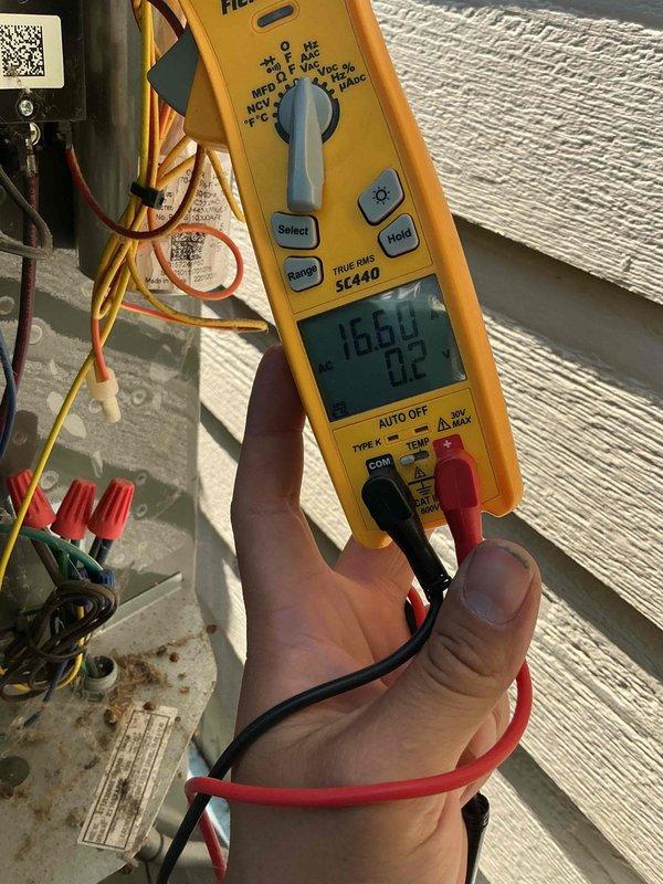 Responded to no cooling call with report of loud noise from outdoor unit. Upon arrival, performed electrical diagnostics on AC system using digital multimeter to measure voltage and amperage at compressor and contactor. Testing revealed abnormal readings of 166V and 42 amps, indicating potential compressor failure or electrical fault. Unit was left in off position to prevent further damage pending customer approval for necessary repairs.