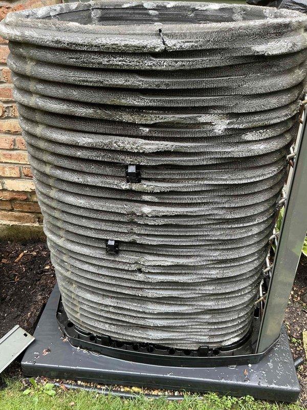 Completed comprehensive BFMA tune-up service on 7-year-old Trane air conditioning system. Performed thorough inspection of outdoor condenser unit, which exhibited significant accumulation of dirt, dust, and debris throughout the aluminum cooling fins requiring detailed cleaning to restore proper airflow and heat transfer efficiency. Cleaned condenser coils, checked refrigerant levels, inspected electrical connections, verified proper operation of all system components, and ensured unit was functioning within manufacturer specifications for optimal cooling performance.