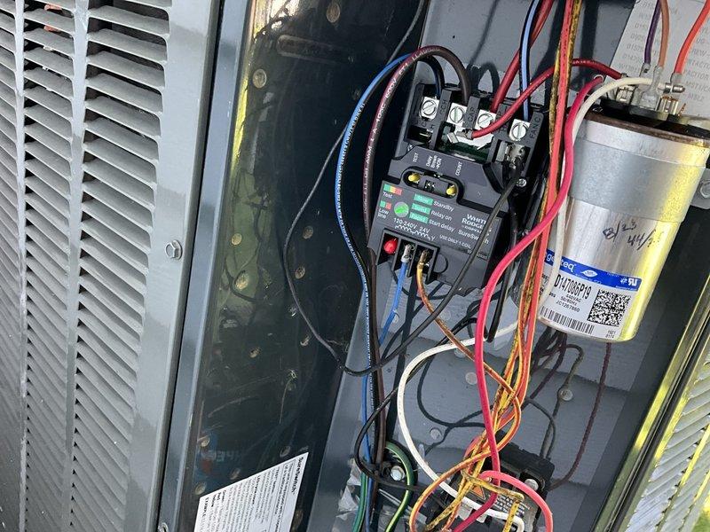 Completed comprehensive BFMA tune-up on 10+ year old air conditioning system, arriving after 1PM as requested. Performed full system inspection including thermostat verification (confirmed cooling operation at 72°F with 67°F setpoint), inspected and tested electrical components including contactor and capacitor, replaced air filter, and verified all connections and system operations. All components found in serviceable condition with normal wear for equipment age, system operating within manufacturer specifications.