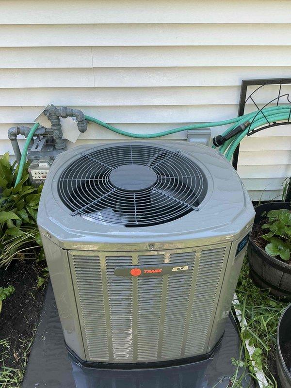 Completed comprehensive BFMA tune-up on 6-year-old Trane air conditioning system. Performed thorough cleaning of heavily soiled outdoor condenser unit, removing significant accumulation of dirt, dust, and debris from exterior surfaces and coil assembly. Inspected condenser fan assembly, verified proper airflow through cleaned coil fins, checked refrigerant lines and condensate drain system, and confirmed unit operational parameters meet manufacturer specifications.