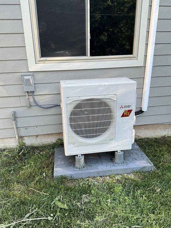 Completed comprehensive BFMA tune-up service on residential HVAC system including central air conditioning unit and Mitsubishi mini-split system, both approximately 8 years old. Performed full inspection, cleaning, and maintenance on outdoor condenser units, verified refrigerant levels, checked electrical connections, cleaned coils, and tested system operations to ensure optimal performance for both cooling systems.