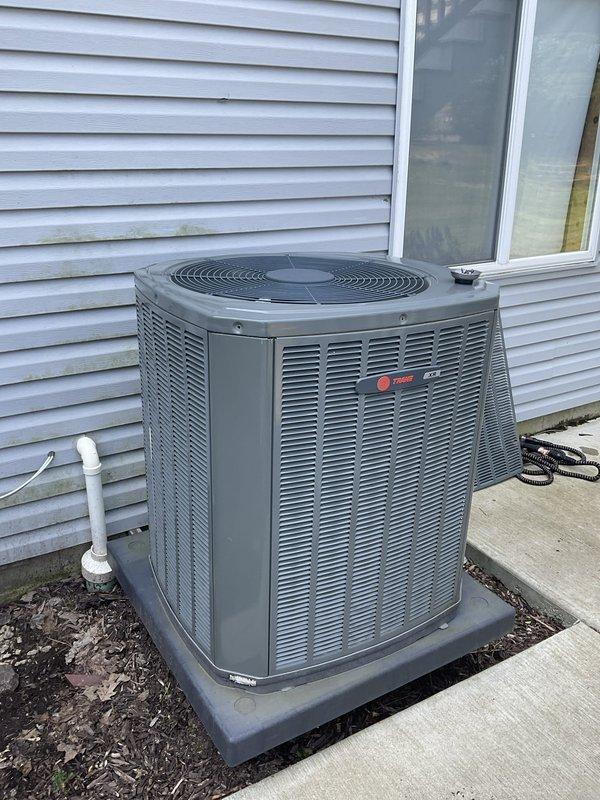 Completed comprehensive BFMA tune-up on 5-year-old Trane air conditioning system. Performed full system inspection, cleaned heavily soiled condenser coil with significant dust and debris accumulation, changed air filters, checked refrigerant levels and electrical connections, and verified proper system operation. Unit is now operating efficiently with improved airflow and heat transfer capability.