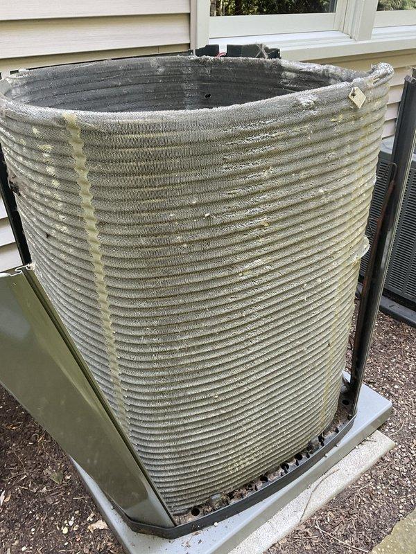 Performed routine preventive maintenance on three residential air conditioning systems, each approximately two years old and operating without reported issues. Conducted comprehensive tune-up procedures including inspection of condenser units, cleaning of heat exchanger coils showing visible dirt and biological growth accumulation, verification of refrigerant levels, testing of electrical components, and assessment of overall system performance. All units, including the Trane condenser observed with weathered aluminum fins and minor top edge deterioration, were confirmed operational with proper airflow through louver vents and functioning fan assemblies. Updated customer contact information in service records.