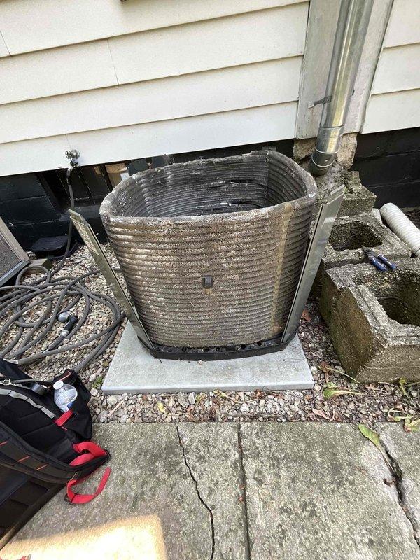 Completed comprehensive BFMA preventative maintenance tune-up on outdoor air conditioning condenser unit. Performed full system inspection including electrical components, capacitor testing, refrigerant line examination, and cleaning of condenser coils which showed moderate dirt and debris accumulation on the fins. All electrical connections were verified secure, capacitor tested within specifications, and unit operational parameters confirmed normal upon completion of service.