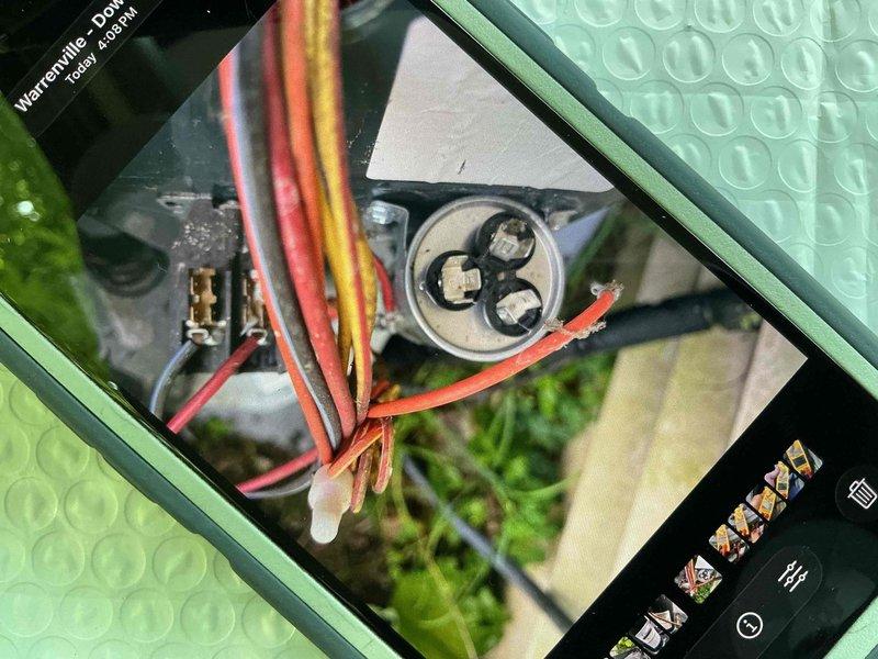 Completed comprehensive BFMA tune-up service on a 9+ year old air conditioning system, including full system inspection and performance evaluation. Inspected and documented Emerson control board operation with digital display and relay components functioning properly, verified all wire connections and terminals at capacitor assembly, and confirmed electrical connections were secure throughout the unit. All components tested within normal operating parameters and system is ready for continued service.