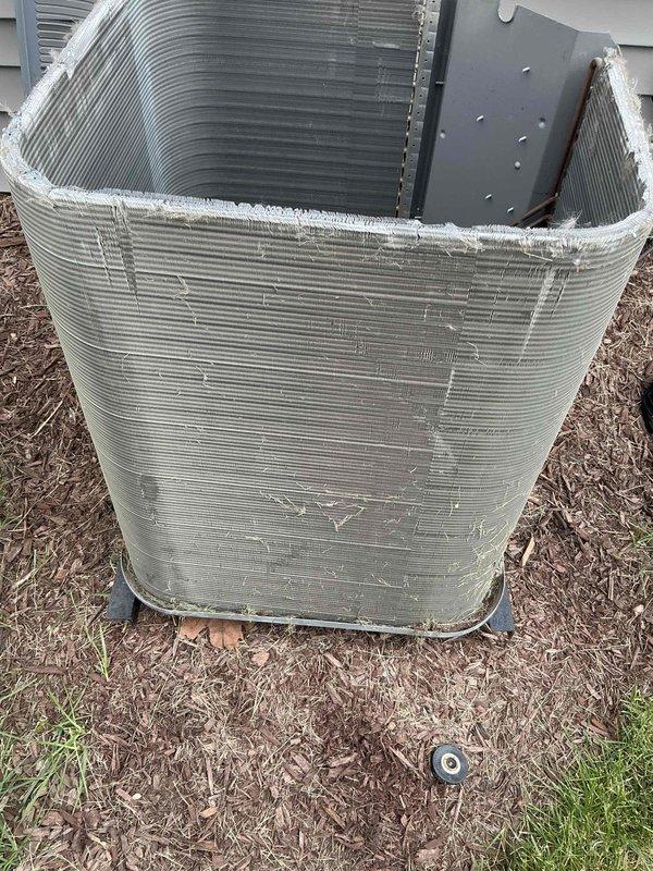 Completed comprehensive BFMA tune-up on 4-year-old air conditioning system, including full system inspection and preventative maintenance procedures. Replaced air filter with new pleated media filter and performed condenser unit service, inspecting coil fins, electrical connections, and refrigerant levels to ensure optimal system performance for the cooling season.