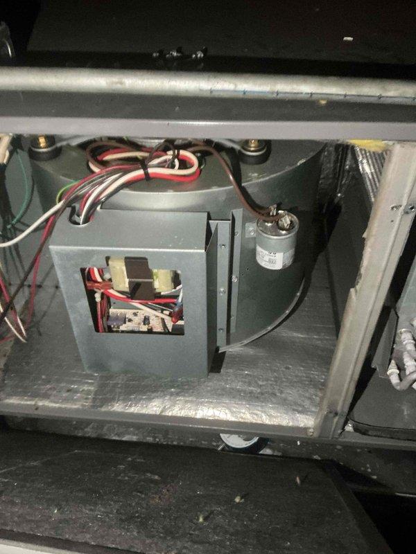 Responded to after hours service call for HVAC system inspection. Upon arrival, accessed air handler unit and performed visual inspection of evaporator coil assembly and electrical components. Coils found in clean operational condition with no visible debris or damage to aluminum fins. Inspected control board, transformer, and capacitor within electrical compartment. All wiring connections appeared secure with no signs of overheating or deterioration. Photographed equipment for documentation purposes. System components verified to be in normal working condition at time of inspection.