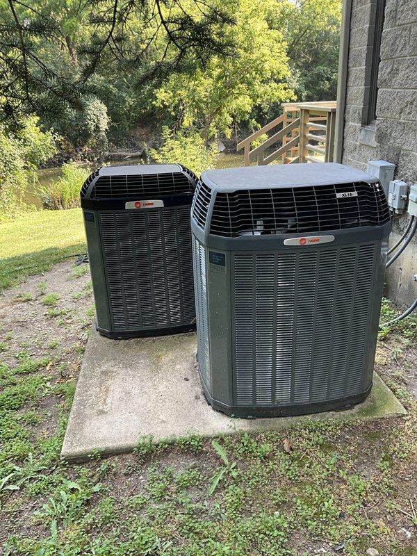 Completed semi-annual BFMA air conditioning tune-up on dual Trane outdoor condensing units. Performed standard maintenance procedures including filter inspection and EAC cleaning on indoor air handler system. All equipment operating within normal parameters upon completion of service.