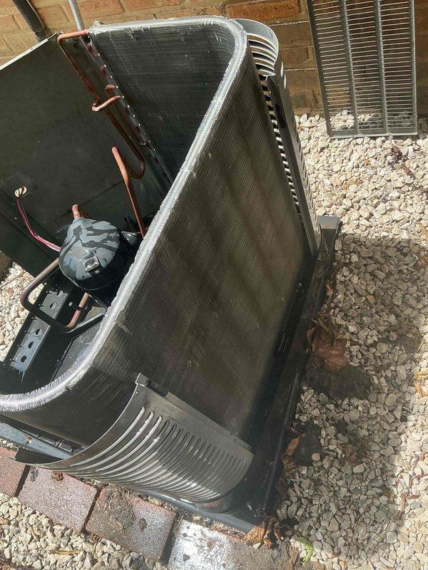 Completed comprehensive BFMA tune-up on 8-year-old air conditioning system during scheduled afternoon appointment. Performed standard preventive maintenance protocol including inspection of indoor return air vent and outdoor condenser unit, which showed moderate accumulation of dirt and debris on coil fins requiring attention. Documented equipment condition with photographs for maintenance records and verified system operational status per manufacturer specifications.