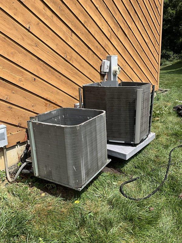 Completed comprehensive BFMA tune-up service on two 14-year-old outdoor air conditioning units. Performed full system inspection, cleaned condensers, checked refrigerant levels, tested electrical connections, and verified proper operation of both units. Replaced heavily soiled air filters that showed significant dust and debris accumulation, ensuring optimal airflow and system efficiency for the upcoming cooling season.