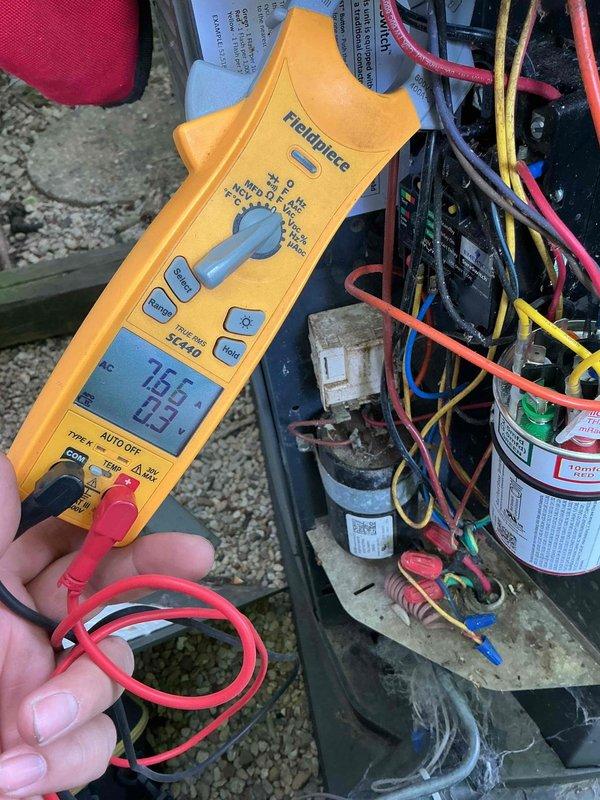 Completed comprehensive BFMA tune-up on 16-year-old residential air conditioning system, including filter replacement and full AC service. Performed operational testing with digital multimeter, recording temperature differentials of 26.9°F and 25.3°F across the system. Inspected outdoor condenser unit, verified electrical connections and capacitor operation, cleaned coils, and confirmed proper refrigerant pressures and system performance for optimal cooling efficiency.