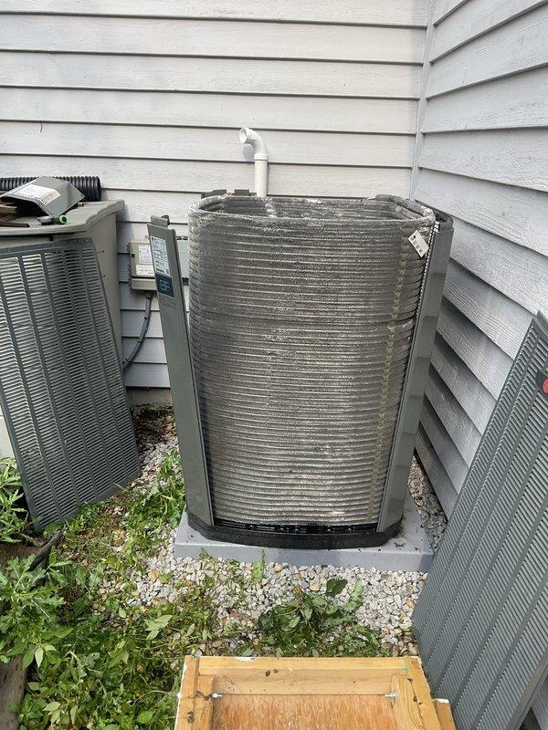 Completed comprehensive BFMA tune-up on residential heat pump system with cylindrical condenser unit. Performed full system inspection including coil cleaning, electrical connections verification, refrigerant level check, and condensate drain maintenance. All components operating within manufacturer specifications, and unit tested successfully under load conditions.