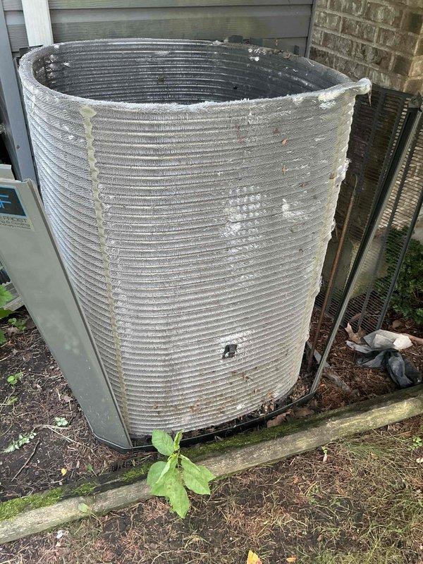 Completed comprehensive BFMA tune-up service on outdoor air conditioning condenser unit aged 4+ years. Performed standard maintenance protocol including inspection of cylindrical ribbed condenser housing, verification of unit operation, assessment of coil condition, and evaluation of overall system performance. Unit showed normal weathering consistent with outdoor exposure; all components found operational and system running within manufacturer specifications.