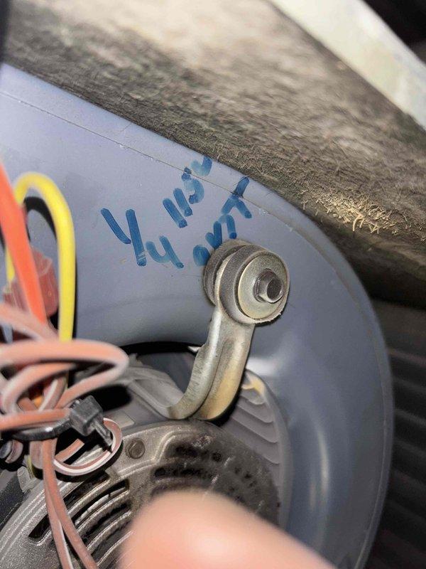 Responded to emergency service call following fire department visit due to overheating ductwork motor that reached 600 degrees and was seizing and smoking. Inspected blower motor assembly within ductwork system and confirmed motor failure with severe overheating damage. Removed failed motor unit, documented existing wiring configuration, and photographed blower wheel assembly and motor mounting brackets for replacement specifications.