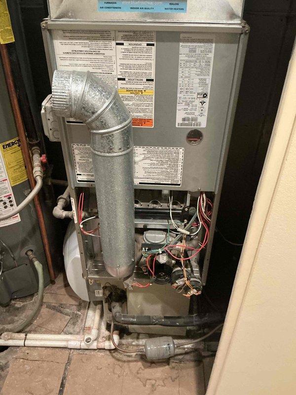 Completed full HVAC system installation including Lennox SL280DF090V downflow furnace, ML13KC1-030 outdoor condensing unit, matching evaporator coil, and Braeburn 2232 thermostat. System was installed in utility closet with proper ductwork connections, refrigerant line routing, and electrical hookups. Provided thorough thermostat operation instruction to ensure ease of use with simplified non-programmable settings as requested by family.