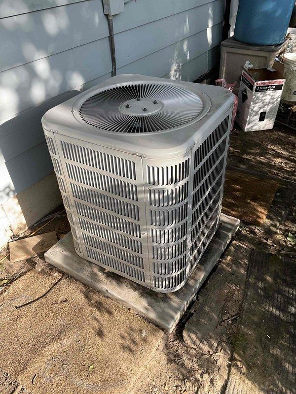 Replaced failed compressor on outdoor condensing unit. Removed and disposed of defective compressor, installed new replacement compressor with proper refrigerant oil charge, evacuated system to manufacturer specifications, and recharged unit with appropriate refrigerant. Verified proper amp draw, operating pressures, and system performance upon startup. Unit tested and operating within normal parameters.