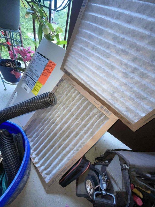Completed comprehensive air conditioning tune-up on residential HVAC system aged 4+ years during morning service window. Performed thorough inspection of evaporator coil assembly, noting dust and debris accumulation on metallic fins, and replaced dirty air filter with new pleated media filter to restore proper airflow and system efficiency. All components inspected and system operating within normal parameters upon completion.