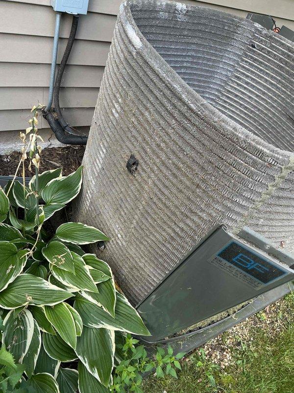 Completed BFMA preventive maintenance tune-up on residential air conditioning system. Performed comprehensive inspection of outdoor condenser unit, noting accumulated dirt and debris on coil fins; cleaned and serviced unit to restore optimal airflow and efficiency. Replaced standard air filter in system to ensure proper filtration and system performance. All components inspected and found operating within normal parameters following service completion.