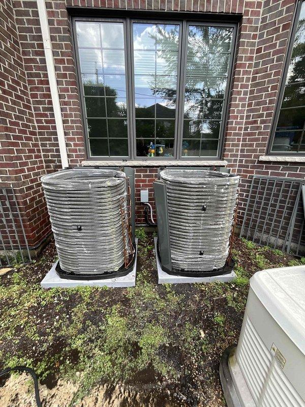 Completed comprehensive BFMA tune-up service on two Trane outdoor condensing units located at the lower level of the property. Performed full preventive maintenance protocol on both systems including inspecting electrical connections, measuring refrigerant pressures, cleaning condenser coils, checking amp draws on compressors and fan motors, verifying proper airflow, and testing system operation. Both units are approximately two years old and operating within manufacturer specifications with no deficiencies noted at time of service.