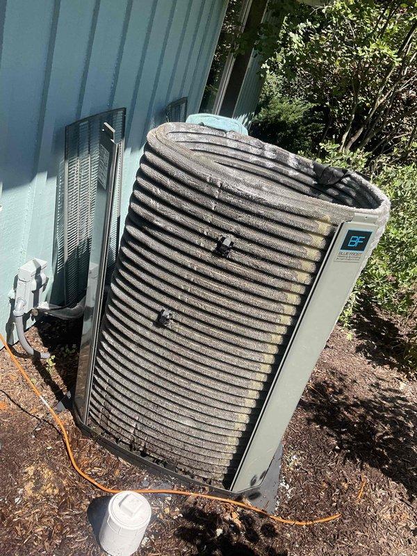 Completed comprehensive BFMA tune-up service on residential HVAC system with equipment age 6+ years. Replaced multiple dirty air filters that showed heavy dust accumulation and reduced airflow efficiency. Performed full inspection and maintenance on outdoor condenser unit, including cleaning of exterior coils and fins to remove debris buildup and restore proper heat transfer capacity.