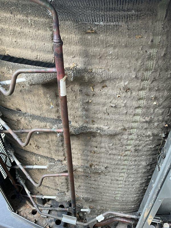 Responded to service call regarding potential venting or intake concerns on a four-year-old furnace system. Upon arrival, performed comprehensive inspection of furnace operation, venting system, and air intake pathways. Verified proper combustion air supply and exhaust venting configuration. Conducted routine maintenance service including filter inspection, burner examination, and system performance testing. Inspected evaporator coil and noted significant frost accumulation indicating potential airflow restriction or refrigerant issue requiring attention. Documented all findings with photographic evidence. System confirmed operational at time of service, though frost buildup on coils suggests underlying issue that may impact long-term performance and efficiency.