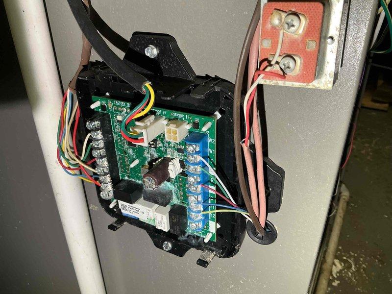 Responded to service call following power outage and flooding event that resulted in approximately 6 inches of water in mechanical room. Performed comprehensive inspection of furnace system to assess potential water damage to electrical components, controls, and mechanical systems. Inspected internal cabinet components, control boards, wiring connections, and condensate pump assembly for signs of water intrusion or moisture damage. Verified all electrical connections were secure and free from corrosion. Checked sump pump and water heater as requested for operational status following flood conditions. Documented visible water staining on concrete floor surrounding equipment and evidence of moisture exposure on copper piping and insulation. All systems inspected and operational status confirmed following power restoration.