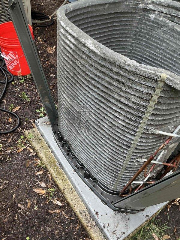 Completed BFMA preventive maintenance tune-up on two residential air conditioning systems, ages 15 and 25 years. Performed comprehensive inspection of outdoor condenser units, including examination of spiral condenser coils which showed moderate accumulation of dust, debris, and organic matter between fins. Inspected compressor, motor assembly, electrical connections, refrigerant lines, and copper tubing for proper operation and wear. All systems evaluated for performance and operational readiness.