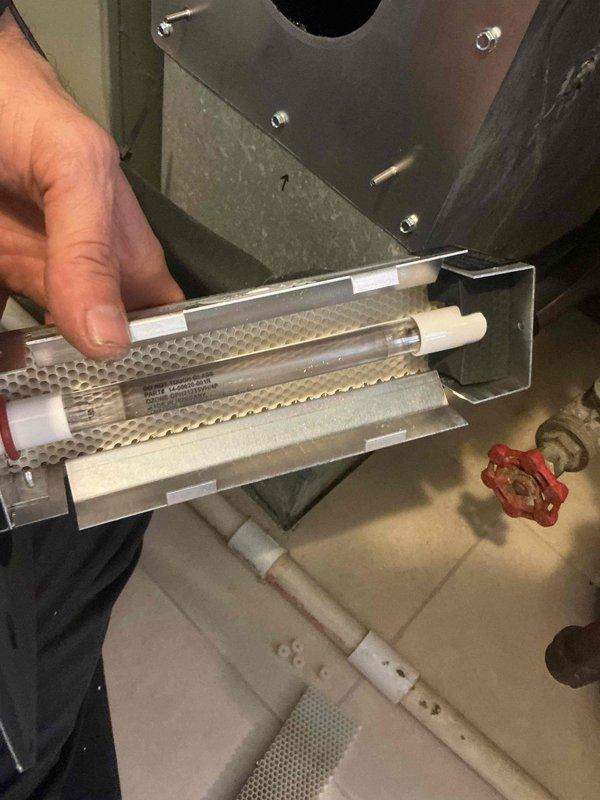 Completed comprehensive BFMA tune-up on 6-year-old air conditioning system. Performed full inspection of evaporator coil, noting moderate oxidation on refrigerant lines and minor debris accumulation between cooling fins. Serviced UV light filtration component, inspected all accessible copper refrigerant piping, and verified system operational status. All equipment functioning within normal parameters at time of service completion.