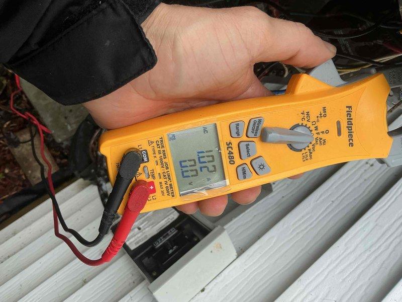 Completed comprehensive BFMA tune-up on 7-year-old air conditioning system. Performed standard maintenance protocol including inspection and servicing of air filter, verified proper airflow through pleated filtration media, and conducted electrical diagnostics using clamp meter to measure system amperage and confirm equipment operating within normal parameters.